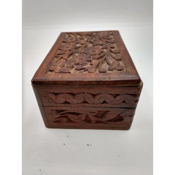 Hand-Carved Floral Wooden Keepsake Box With Hinged Lid - Picture 7 of 7